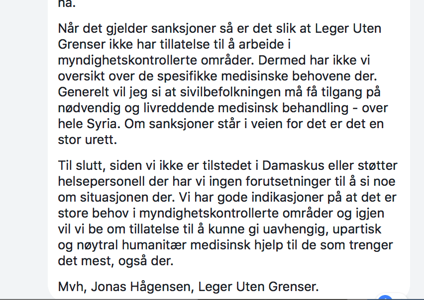 Leger Uten Grenser Facebook faksimile.