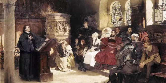 Protestantism and Martin Luther: Martin Luther preaches in Wartburg. By Hugo Vogel.