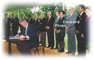 Columbia university professors Richard Cloward and Frances Fox Piven with Bill Clinton.